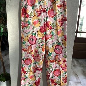 Talbots Fruit Print Pants - Pink, Red, Yellow sz 8 stretch Fun Fashion